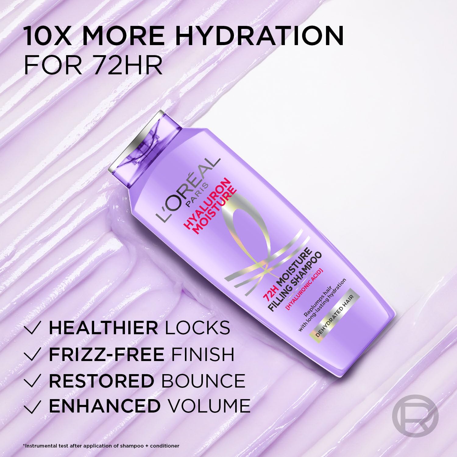 L OrÃ©al Paris Moisture Filling Shampoo, With Hyaluronic Acid, For Dry & Dehydrated Hair, Adds Shine & Bounce, Hyaluron Moisture 72H, 340Ml.