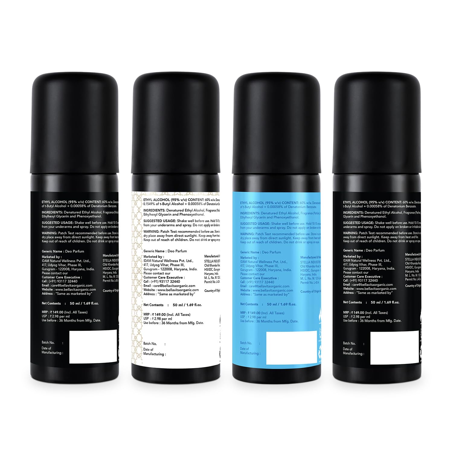 Bella Vita Luxury Unisex Body Perfume Gift Set | Deodorant for Men & Women | Pack of 4 x 50ml | No Gas Deo for Man and Woman | Long Lasting Fragrances with Lemon, Blackcurrant, Lavender & Bergamot