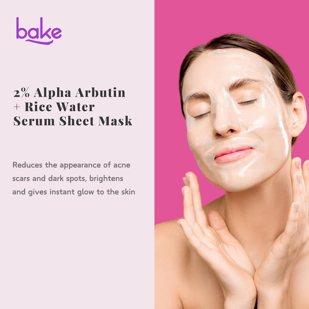 BAKE Sheet Mask for Glowing Skin (3 Sheets) with Alpha Arbutin, Kojic Acid & Glutathione | Brightens Skin, Treats Pigmentation, Dark Spots, Tanning - 60g