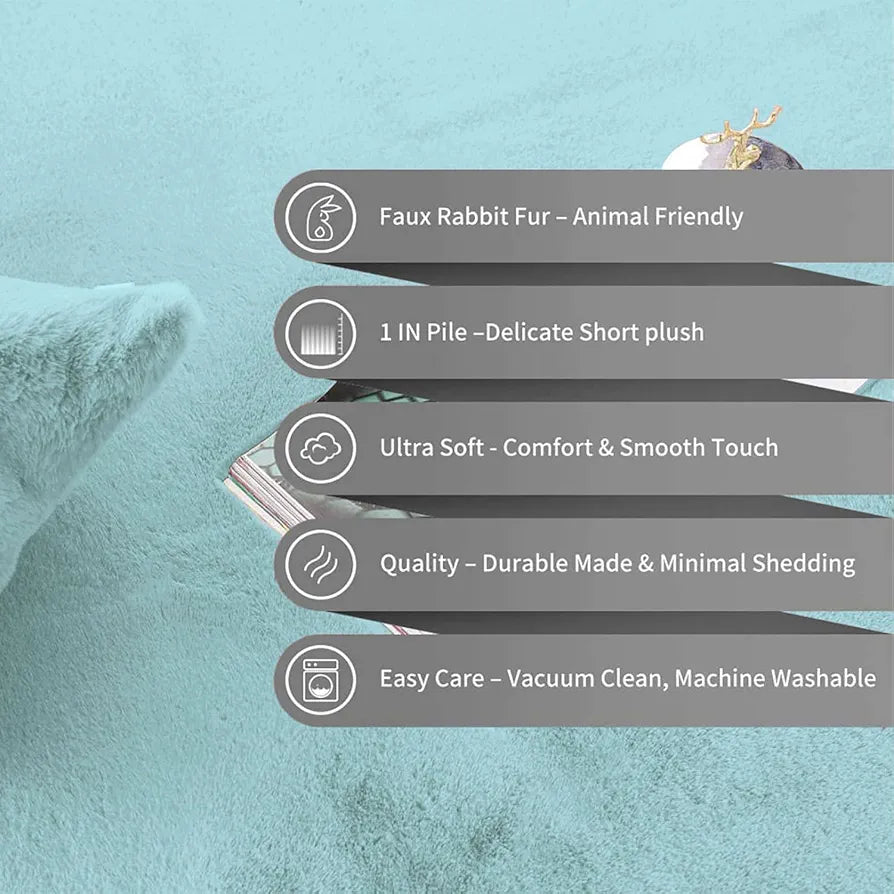 Luxe Home Bath Mat Super Soft Anti Skid Rabbit Fur Mats 40X60 Cm Colour Turquish