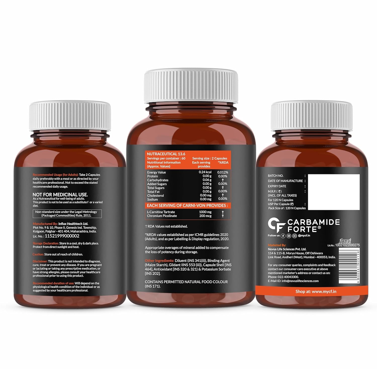Carbamide Forte L carnitine Tablets For Men & Women | L-Carnitine Supplement To Support Energy, Recovery & Metobolism | L Carnitine L tartrate 1000mg Helps Convert Fat Into Energy - 120 Capsules