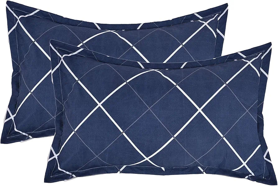 The Home Style Cotton Feel Glace Cotton All Around Elastic Fitted Printed King Size Double Bed Bedsheet With 2 Pillow Cover,300 TC Navy Blue