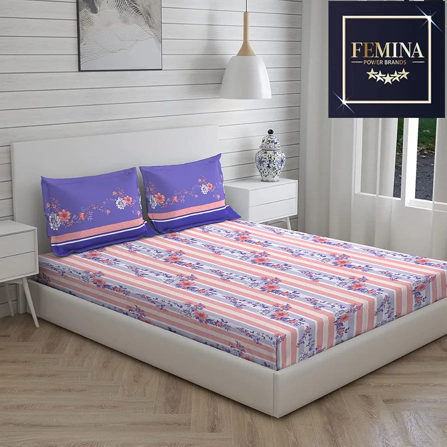 Layers Pavia Cotton Bedsheet Set for All Seasons Lightweight 104 TC Queen Size Peach Purple