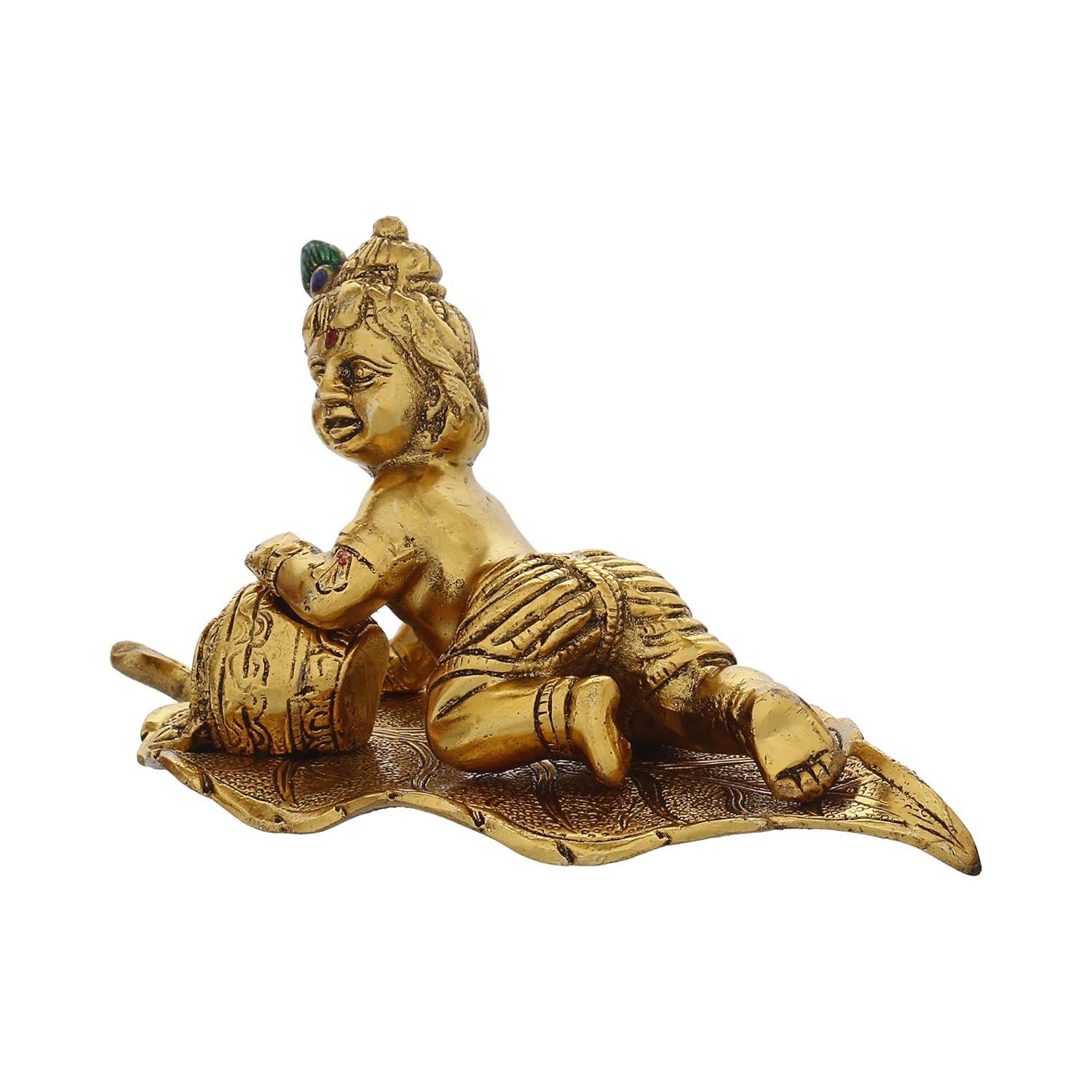 Ecraftindia Golden Lord Krishna Idol Metal Decorative Showpiece