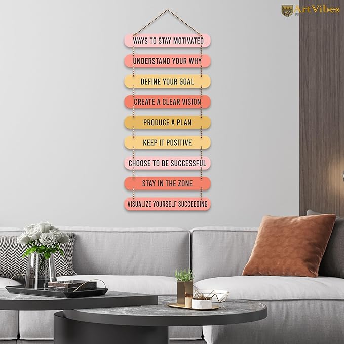 Artvibes Ways to Stay Motivated Quotes Mdf Wooden Wall Hanging for Home Livingroom Art Item