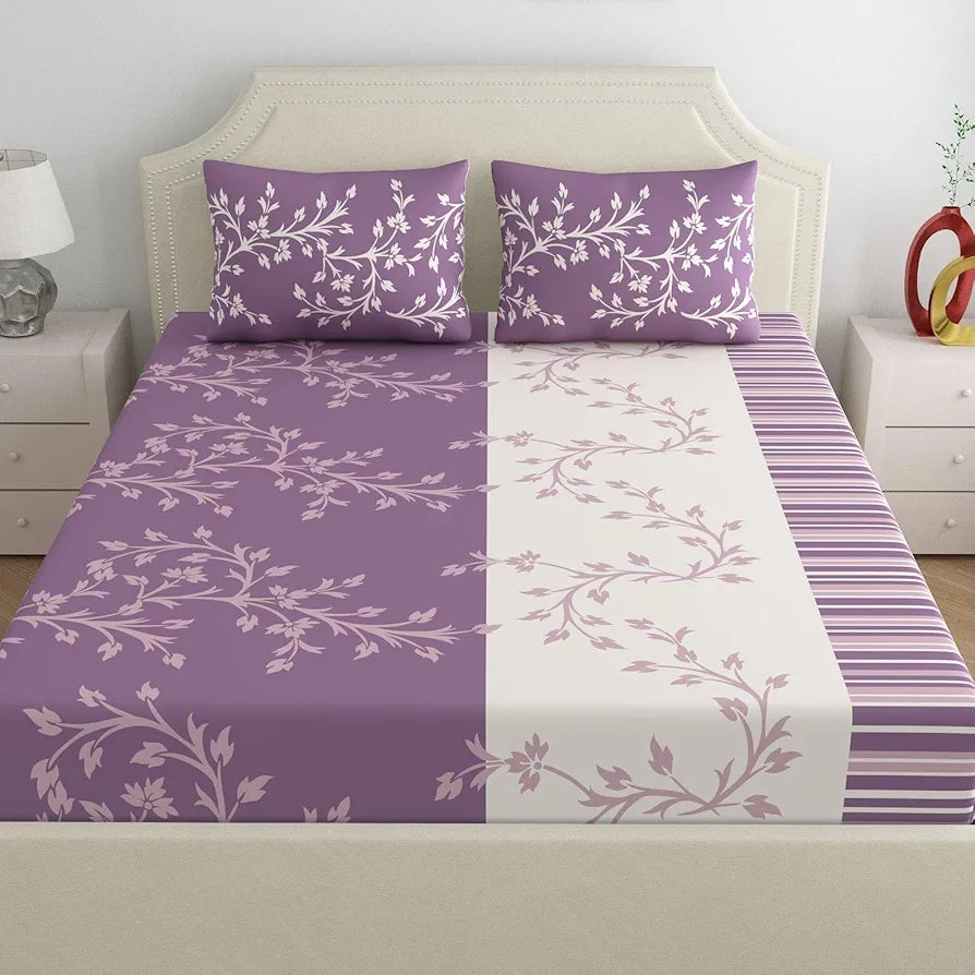 Dreamscape 140 TC Cotton Double Bedsheet for Double Bed 1 Bed Sheet  with 2 Pillow Covers Purple