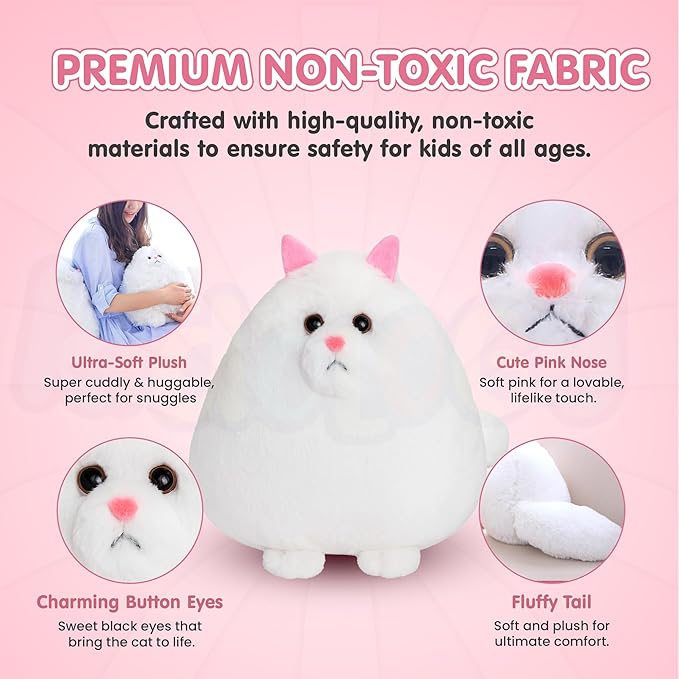 Kidology Giant Fluffy Persian Cat Plush Ultra-Soft Stuffed Animal for Kids 27cm White