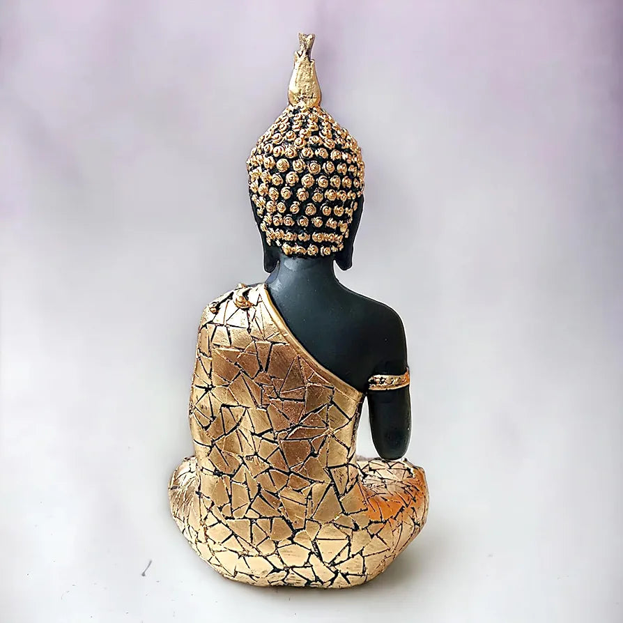 Neelaya Meditating Buddha Statue With Tealight Candle Holder Polyresin Showpiece 28 Cm Black Gold