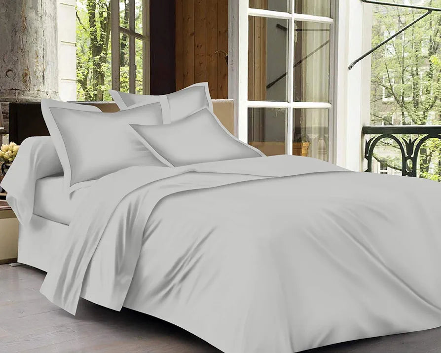 Trance Home Linen Zippered 100% Cotton 400 TC Plain Queen Size Duvet Cover Quilt Cover Blanket Cover with 2 Pillow Covers Colour Silver Grey