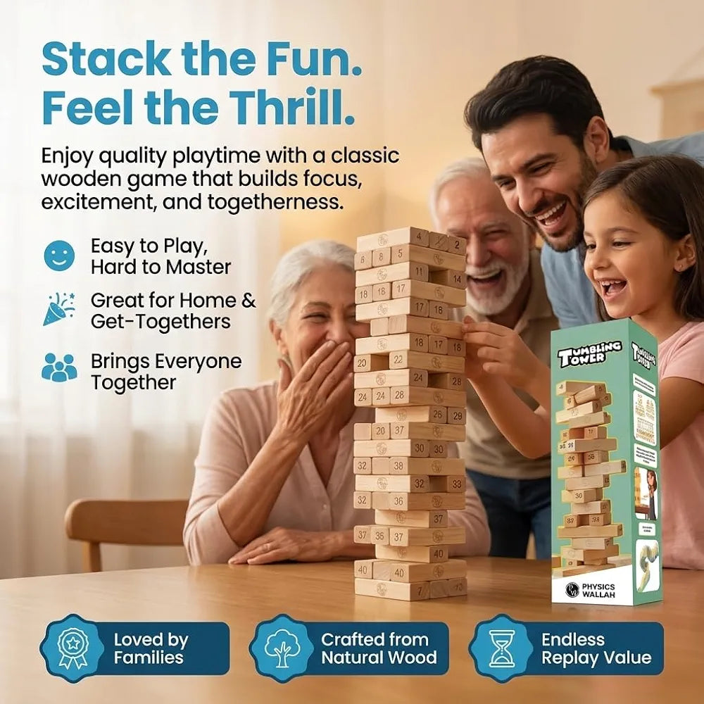 PW Tumbling Tower Premium Stacking Tower Game for Kids, Adult & Family Improves Strategic Thinking Fine Motor Skills