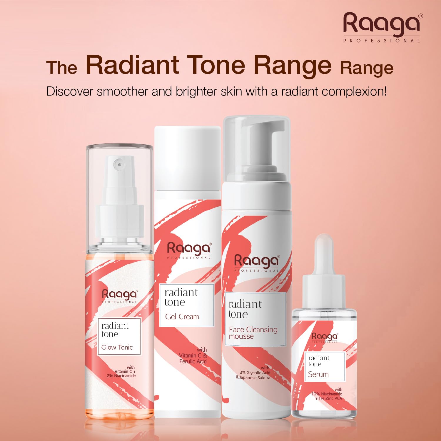 Raaga Professional Radiant Tone Face Cleansing Mousse with 3% Glycolic Acid and Japanese Sakura | Paraben Free, Sulphate Free, Dermatologically Tested (100 ml)