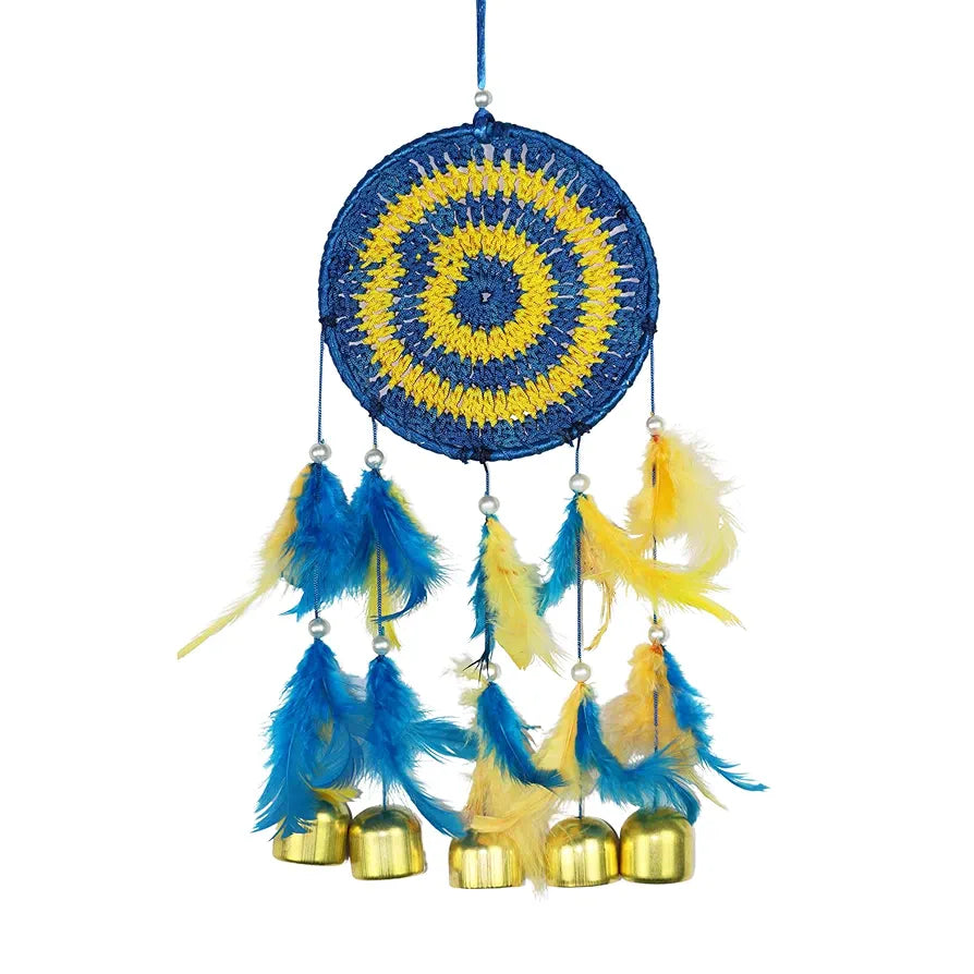 Wind Chime 5 Bell Dream Catcher Blue Yellow