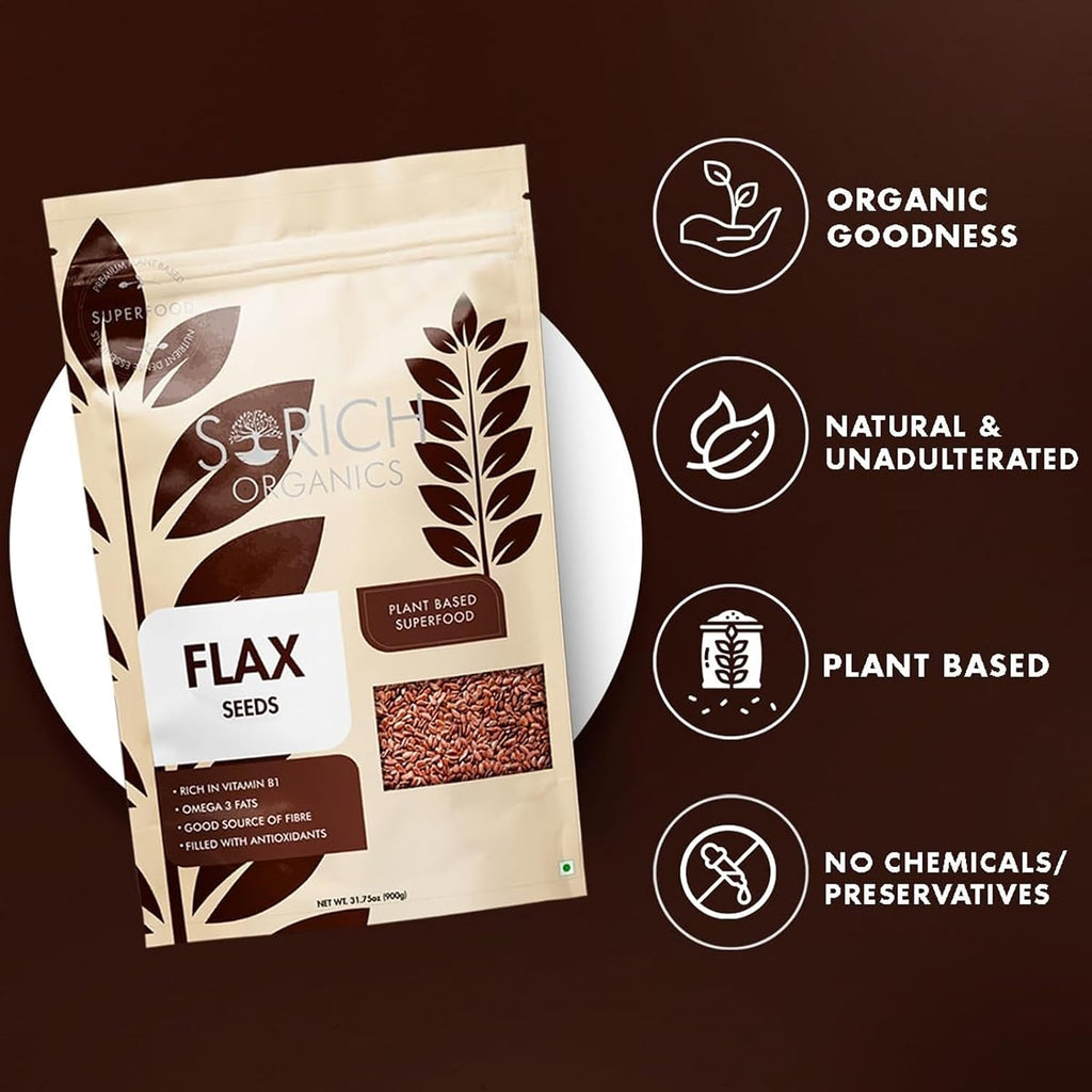 Sorich Organics Flax Seed 900g - Alsi Beej|Alsi Seeds for Hair Growth | Raw Seeds for Eating | Source of Iron & Dietary Fibre | Rich in Protein