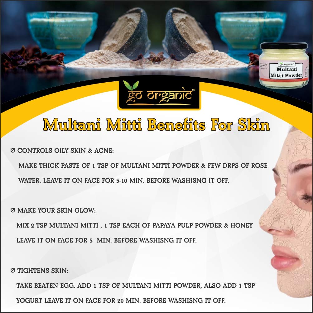 Go Organic Mulatani mitti powder for face and body detox - 150 Gm, Glass Jar