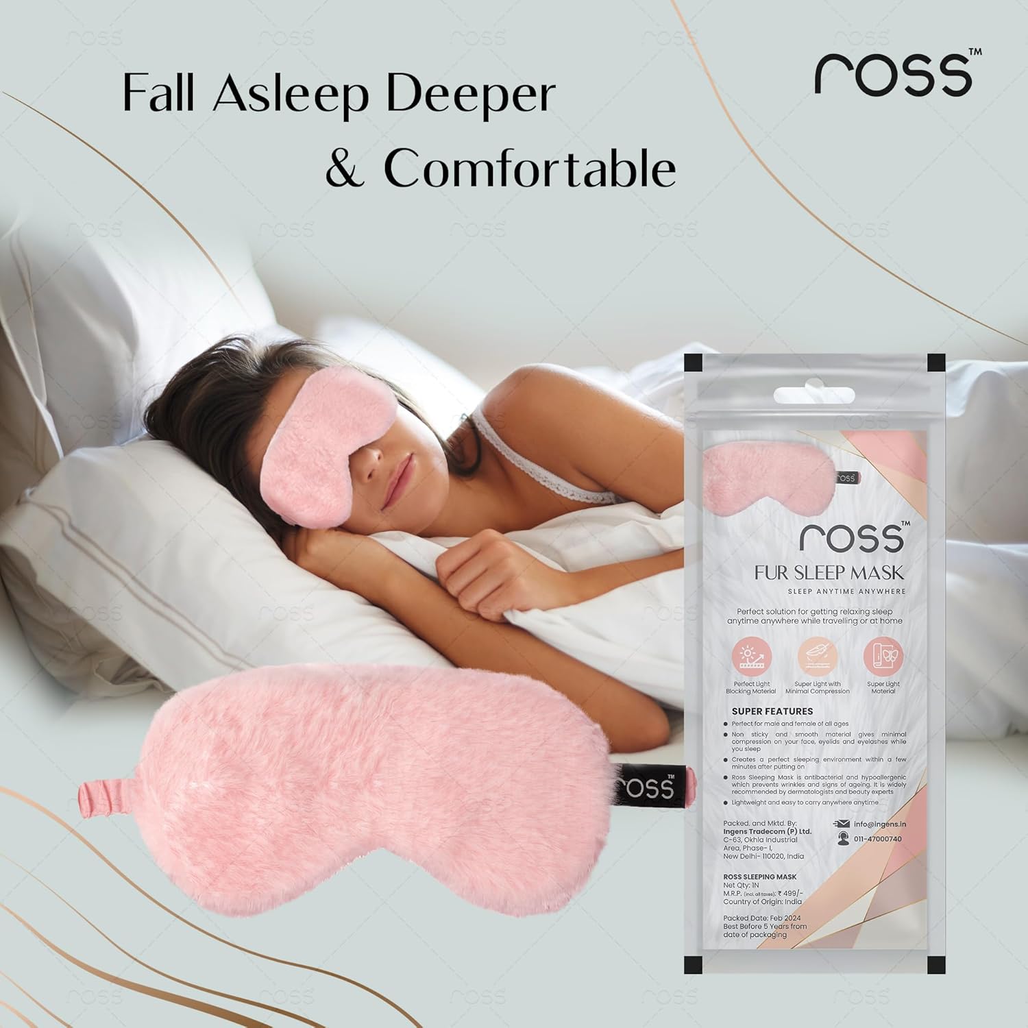 Ross 100% Mulberry Silk Faux Fur Sleep Mask â€“ Super Soft, Plush & Smooth Eye Mask for Ultimate Comfort, Deep Sleep, Light Blocking & Relaxation â€“ Perfect for Travel, Meditation & Better Sleep (Pink - Fur)