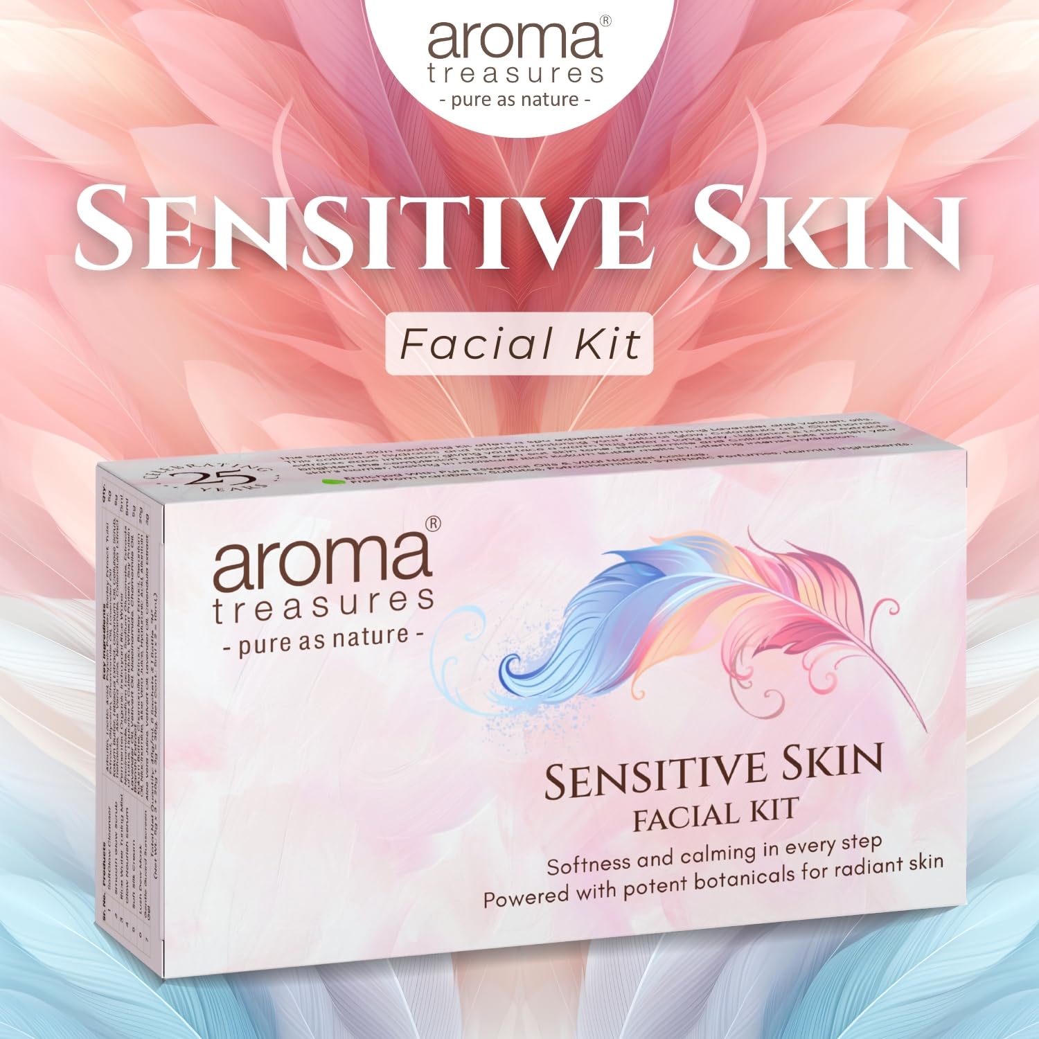 Aroma Treasures Sensitive Skin Soothing Facial Kit, 7-Step Spa Experience with Lavender, Chamomile, Calendula & Niacinamide, Hydrating & Brightening Skincare for Sensitive Skin, 48g/ml