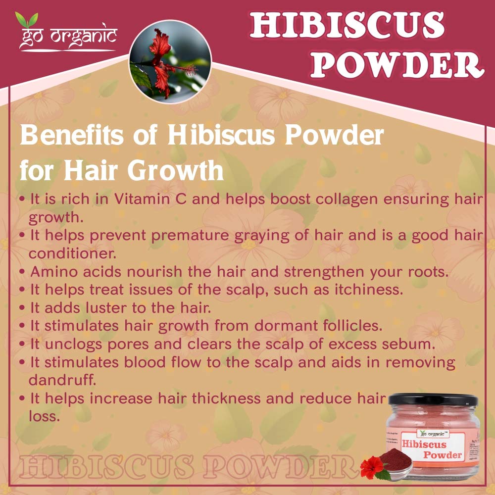 Go Organic Pure & Natural Hibiscus Flower Powder for Face Packs and Hair Growth&Care