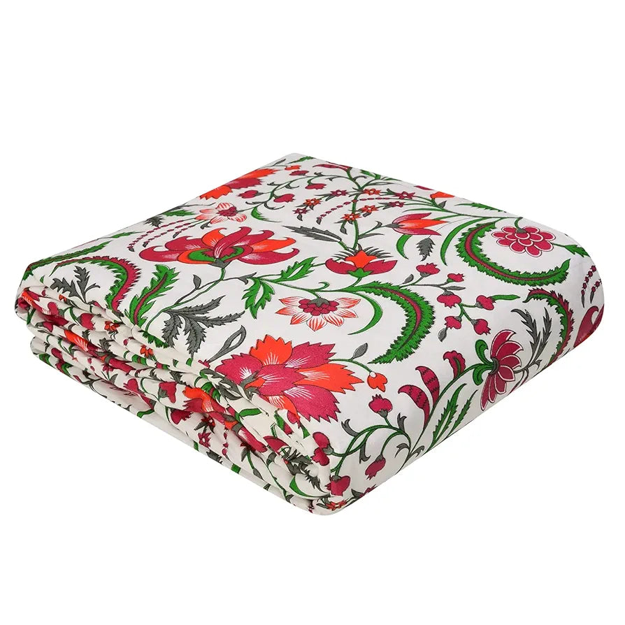 Trance Home Linen 150 GSM Pure Cotton Reversible Dohar Double Bed Size AC Blanket Comforter Soft Light-Weight Bed Blanket Colour Firdaus Red