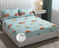 Fresh From Loom 300 TC Glace Cotton Soft Hypoallergenic Elastic Fitted Bed Sheet with 2 Pillow Cover Aqua Bus Queen