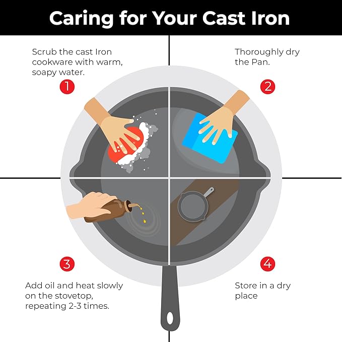 Solara Premium Pre-seasoned Cast Iron Grill Pan With Long Handle | 24 Cm | Induction Friendly | Toxin-free Tandoor Grill Pan