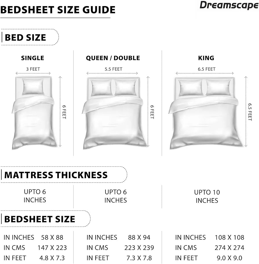 Dreamscape Cotton Single Fitted Bedsheet with 1 Pillow Cover, 140 TC Cotton Ethnic Purple Bedsheet for Single Bed Purple Ethnic1