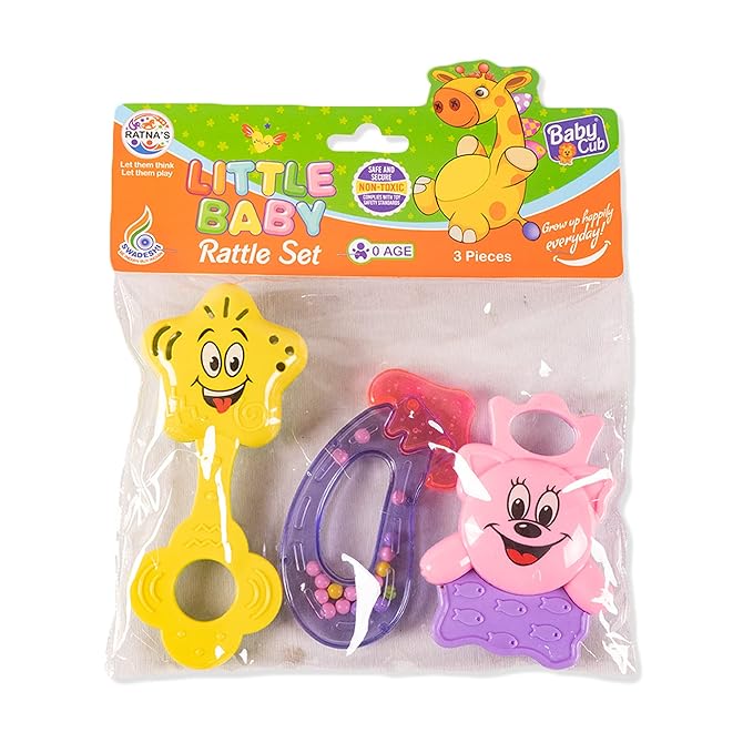 Ratna's Colourful Rattle Set for Toddlers | Perfect Rattle Sets for Little Hands | Little Baby Rattle Set 3 Pieces