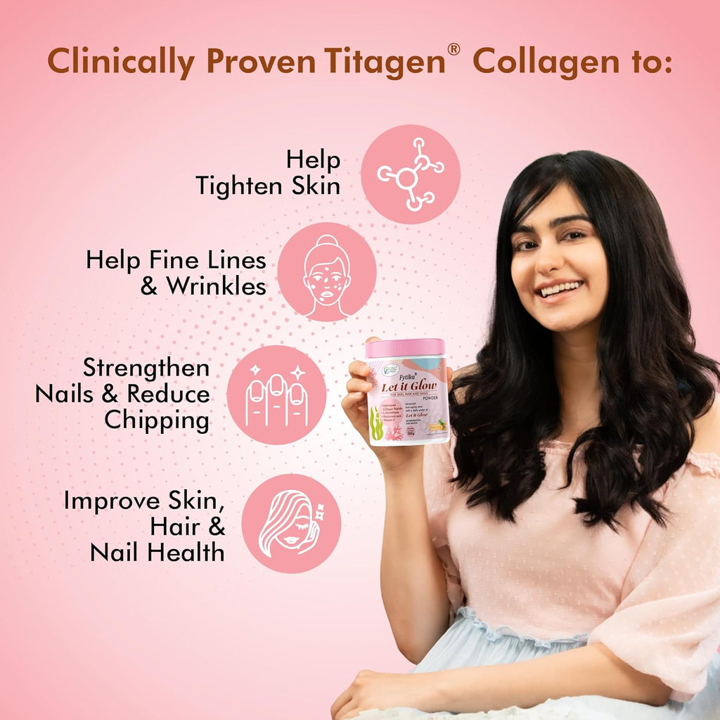 Fytika Let It Glow - 200g (Pineapple, Pack of 1) Marine Collagen Supplement Powder for Men & Women|L- Glutathione, Vitamin C, Sesbania Agati Extract|Promotes Healthy Skin, Hairs and Nails