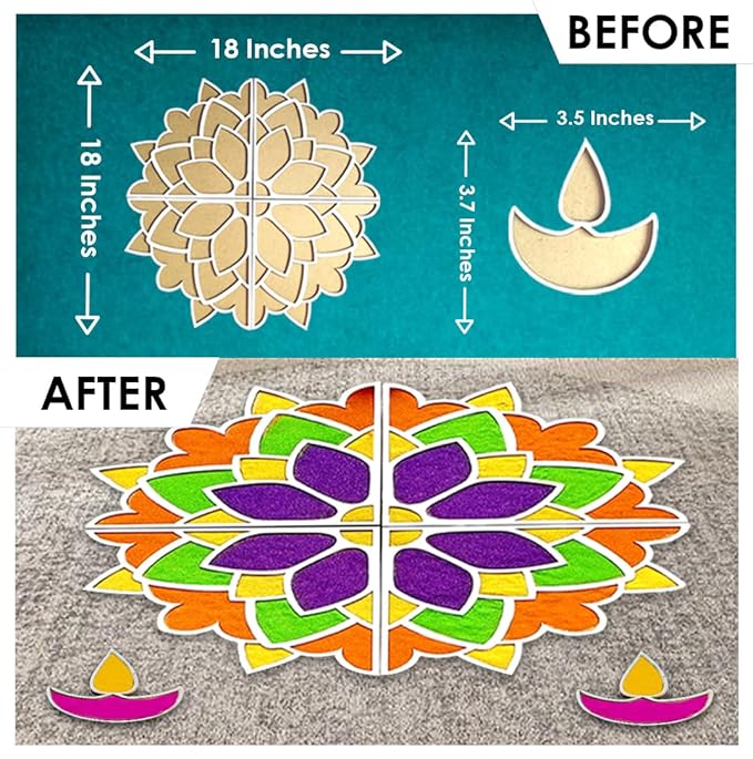 Solobolo Diy Rangoli Mats for Pooja Decoration | 4 Pieces Mdf 18 Inches Lotus Flower Rangoli Stencils for Door Entrance