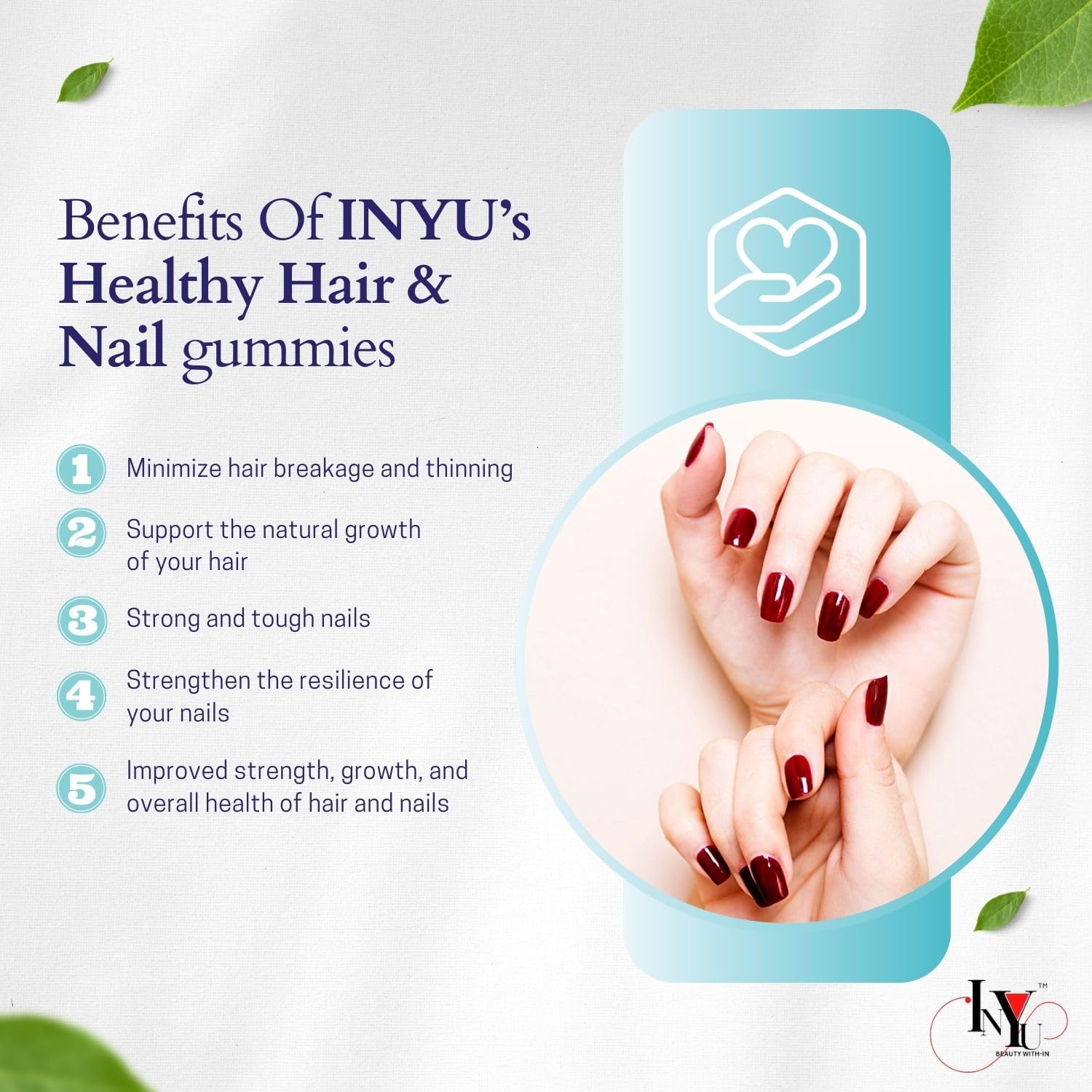 Inyu Healthy Hair & Nail Gummies for Women & Men - 30 Gummies