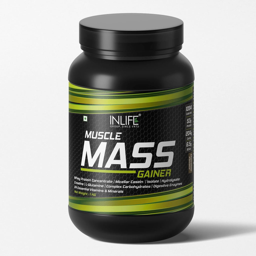 INLIFE Muscle Mass Gainer With Whey Protein Powder Body Building Supplement (Chocolate 1kg)