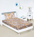 Kuber Industries Cotton Single Bedsheet with 1 Pillow Cover Flower Design Light Brown