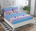The Home Style Cotton Feel Glace Cotton Elastic Fitted Printed King Size Double Bed Bedsheet With 2 Pillow Cover,300 TC White Blue