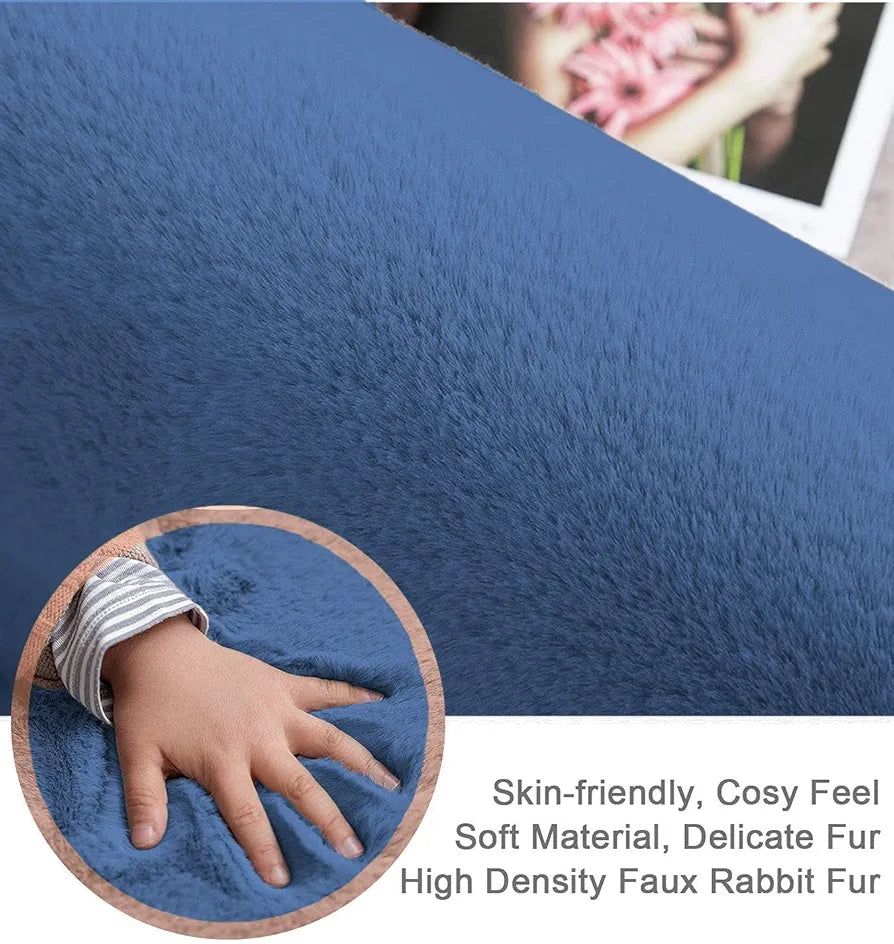 Luxe Home International Ruffle Bath Mat Rabbit Fur 1000 Gsm Bathroom Door Rectangular Foot Mats Rug 60X90 Cm Colour Blue