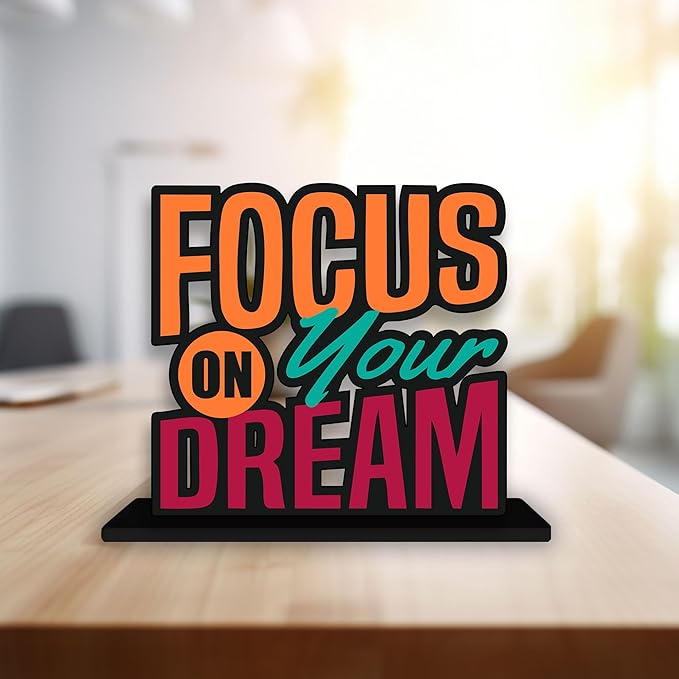 Artvibes Wooden Alphabet Idols and Figurine Focus on Your Dream Positive Quotes Table Decoration for Office Desk | Home Decor