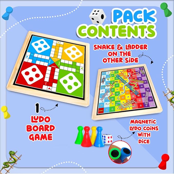 Wembley 2-in-1 Ludo Snake and Ladder Jumbo Wooden Board Game