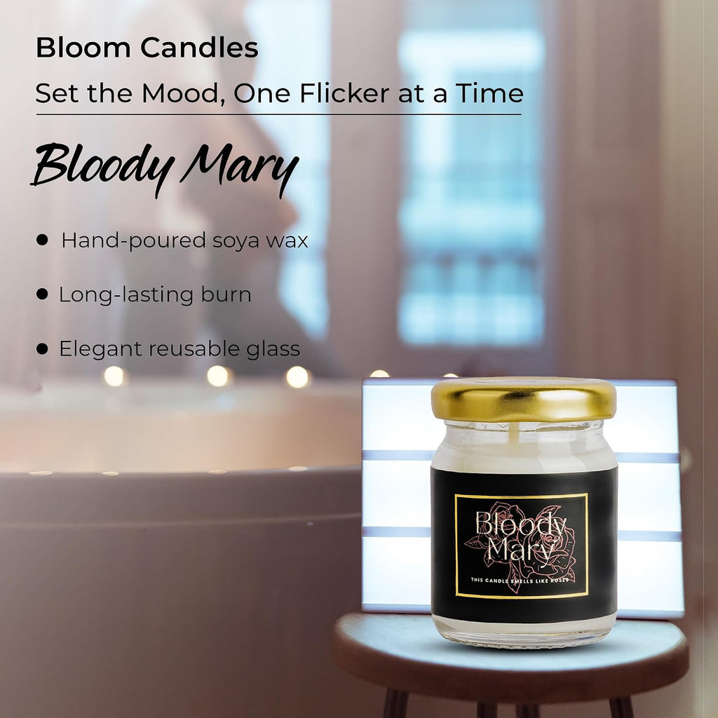 Bloomastra Bloom Bloody Mary Soy Wax Candle | Smoke-Free Small Jar Candle | Long-Lasting Scented Candle for Home Decor, Gifting & Aromatherapy (Size: 4.4x4.4x6 cm)