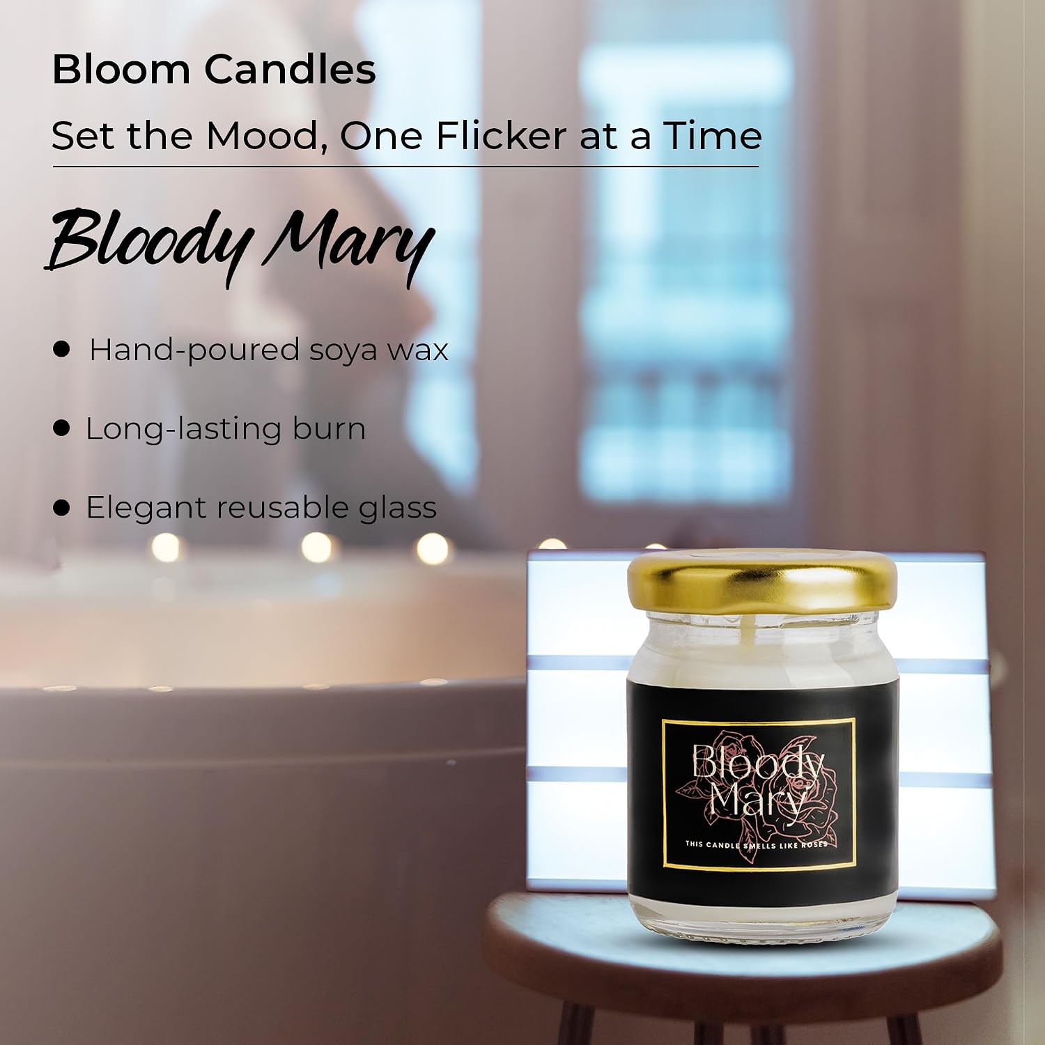 Bloomastra Bloom Bloody Mary Soy Wax Candle | Smoke-Free Small Jar Candle | Long-Lasting Scented Candle for Home Decor, Gifting & Aromatherapy (Size: 4.4x4.4x6 cm)