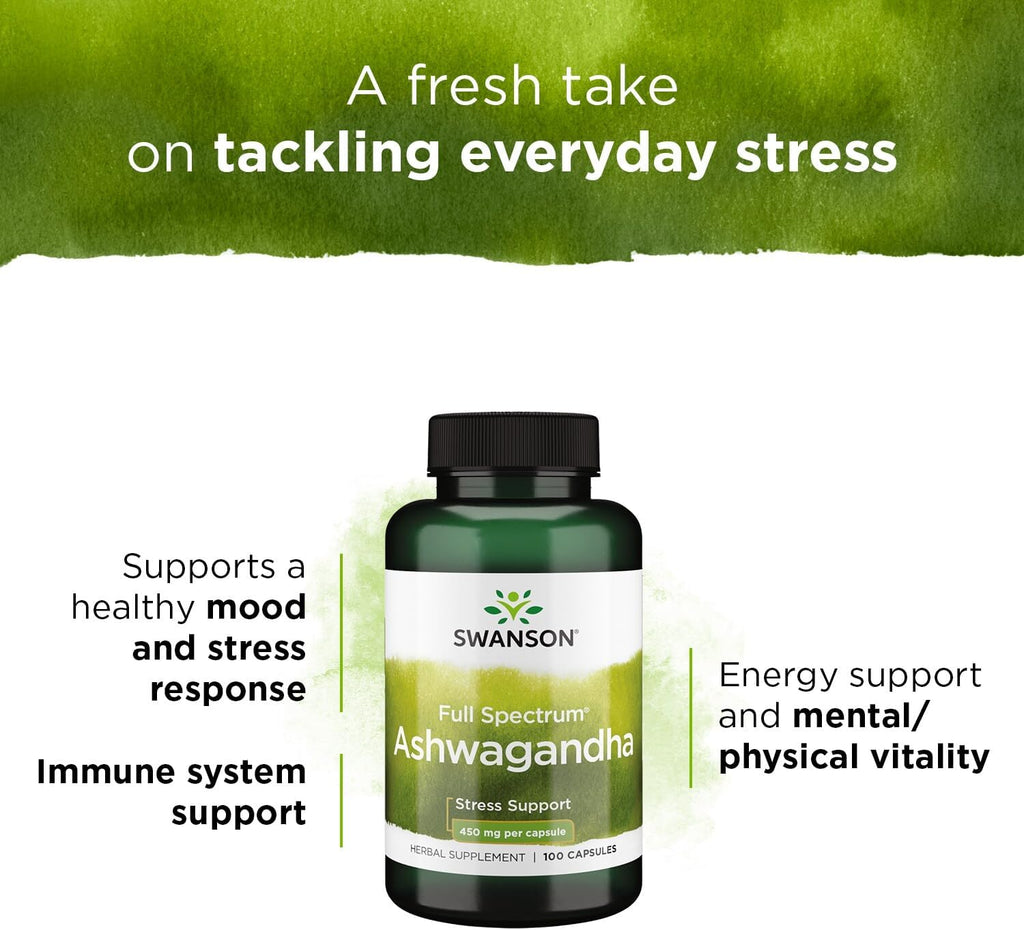 Swanson Full Spectrum Ashwagandha - Natural Stress, Energy, Sleep & Immune Support* - Traditional Ayurvedic Supplement - Gluten-Free & Non-GMO - 100 Vegan Capsules