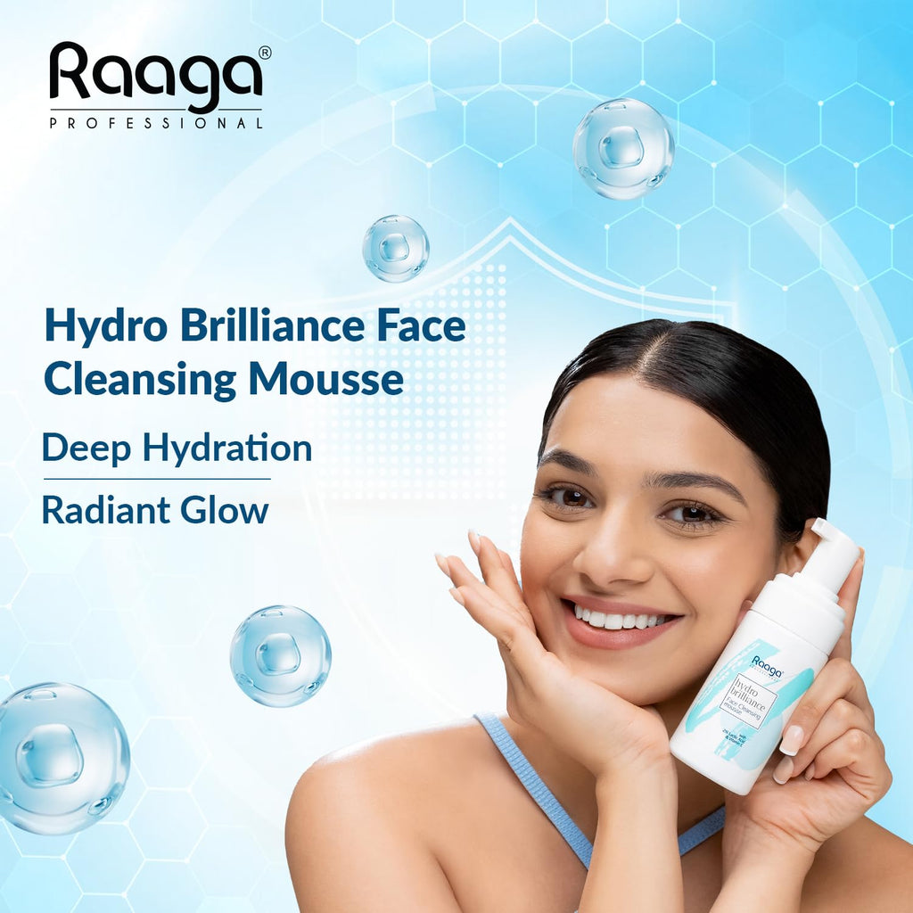 Raaga Professional Hydro Brilliance Face Cleansing Mousse with 2% Lactic Acid and Vitamin E | Paraben Free, Sulphate Free, Dermatologically Tested (100 ml)