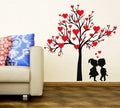 Decals Design Heart Shaped Leaves with Loving Couple Wall Sticker Multicolour