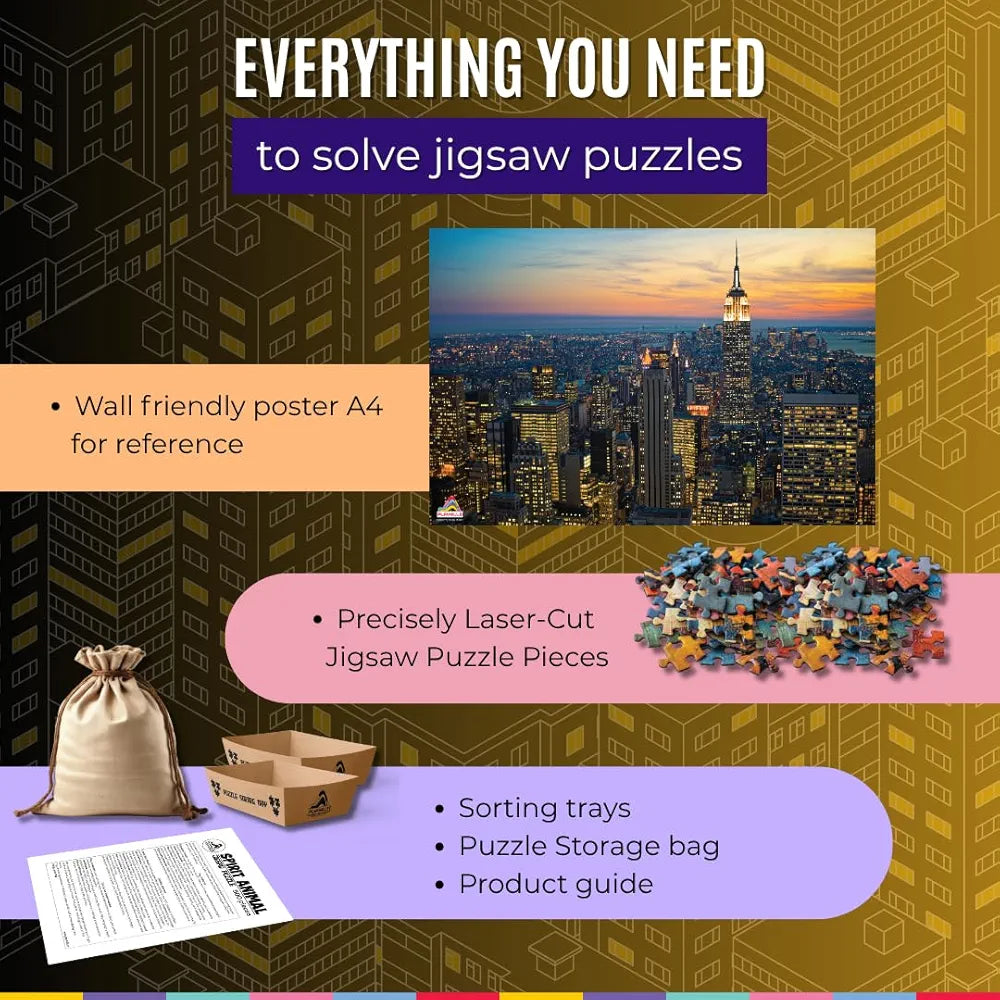 Playhills 300 Piece Wooden Puzzle Manhattan,Sky Line Building 300 Piece Puzzle for Kids & Adults
