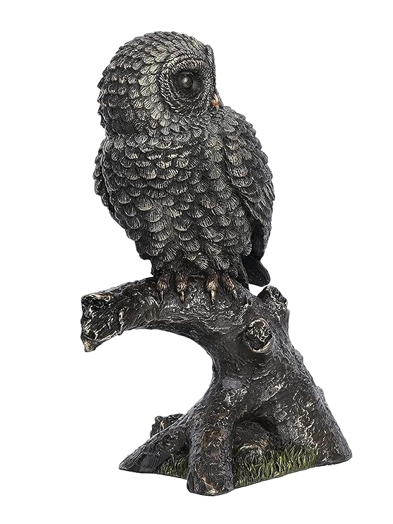 Ecraftindia Handcrafted Polyresin and Bronze Owl Statue Bird Sitting on Branch Figurine Decorative Showpiece