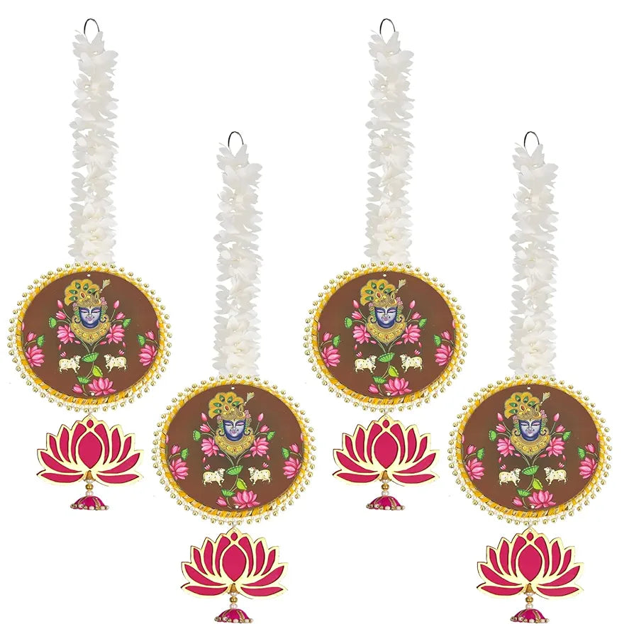 Handmade Artificial Shree Nath Ji Decorative Hanging with Lotus & Garland Set of 4