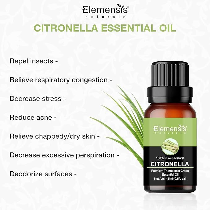 Elemensis Naturals Pure Undiluted Citronella Oil for Aroma Diffusers - 15 ml