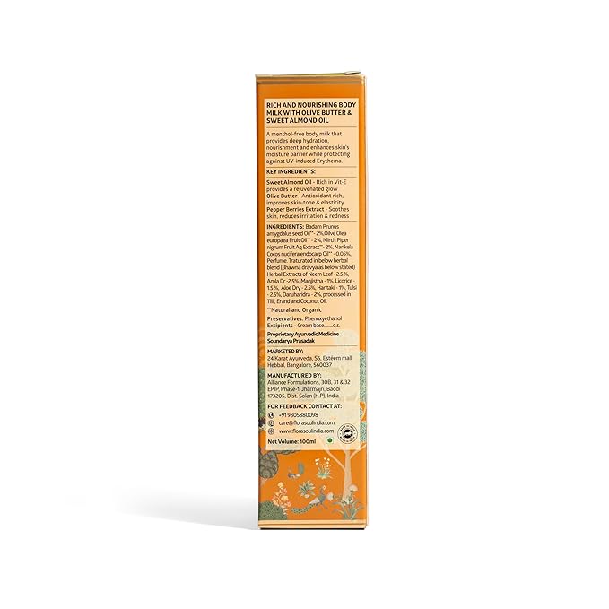 FloraSoul Ayurveda Rich & Nourishing Body Milk Olive Butter & Sweet Almond Oil - 100 Ml