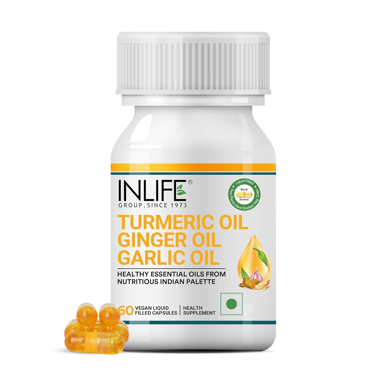 INLIFE Turmeric Oil Ginger Oil Garlic Oil Capsule, Faster Absorption than Extract, Immunity support, Heart Health Supplement for Adults Men & Women â€“ 60 Liquid Filled Vegetarian Capsules (Pack of 1)
