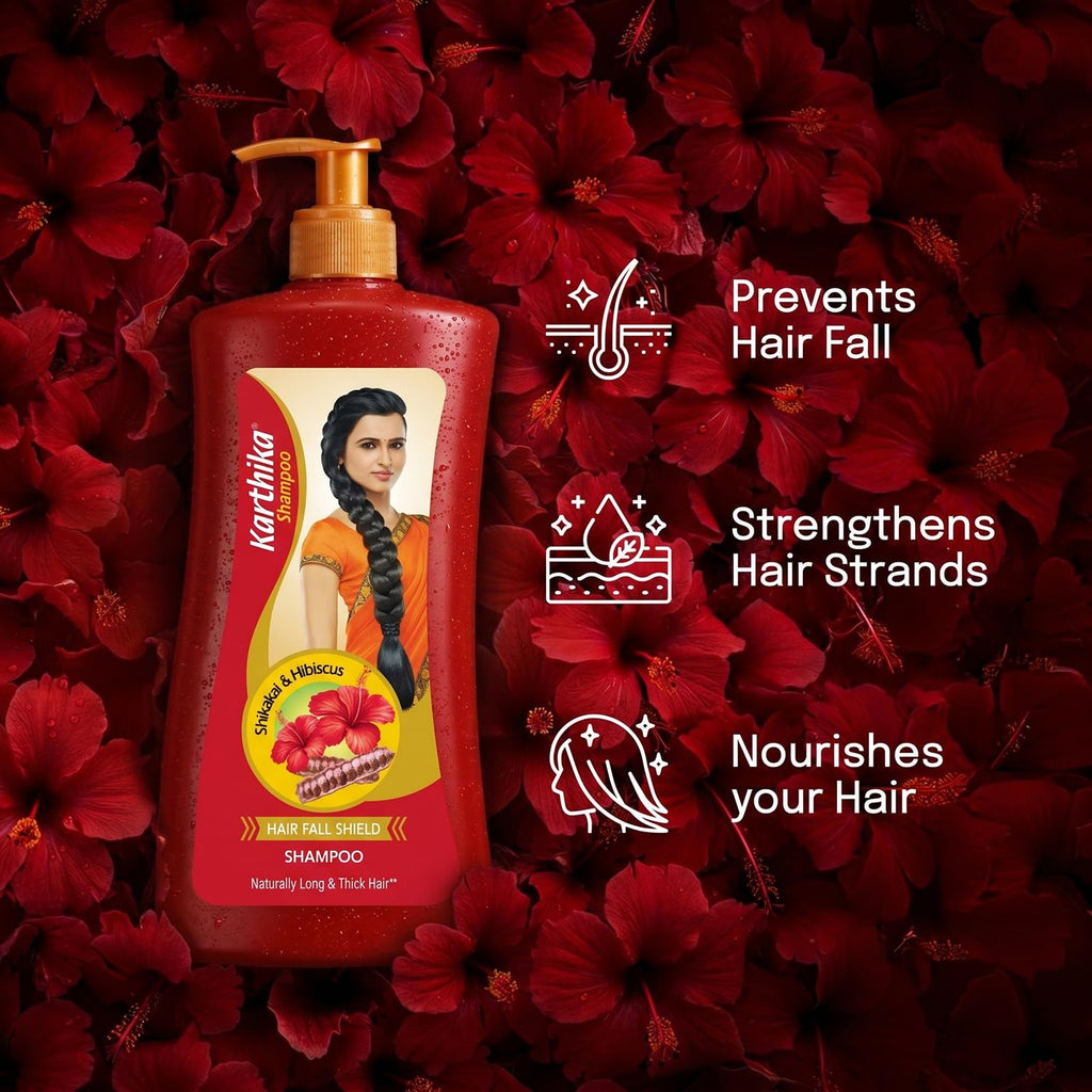 Karthika Hairfall Shield Shampoo with Shikakai & Hibiscus â€“ 1L | Herbal Anti-Hairfall Shampoo for Strong & Healthy Hair | Natural Care for Men & Women