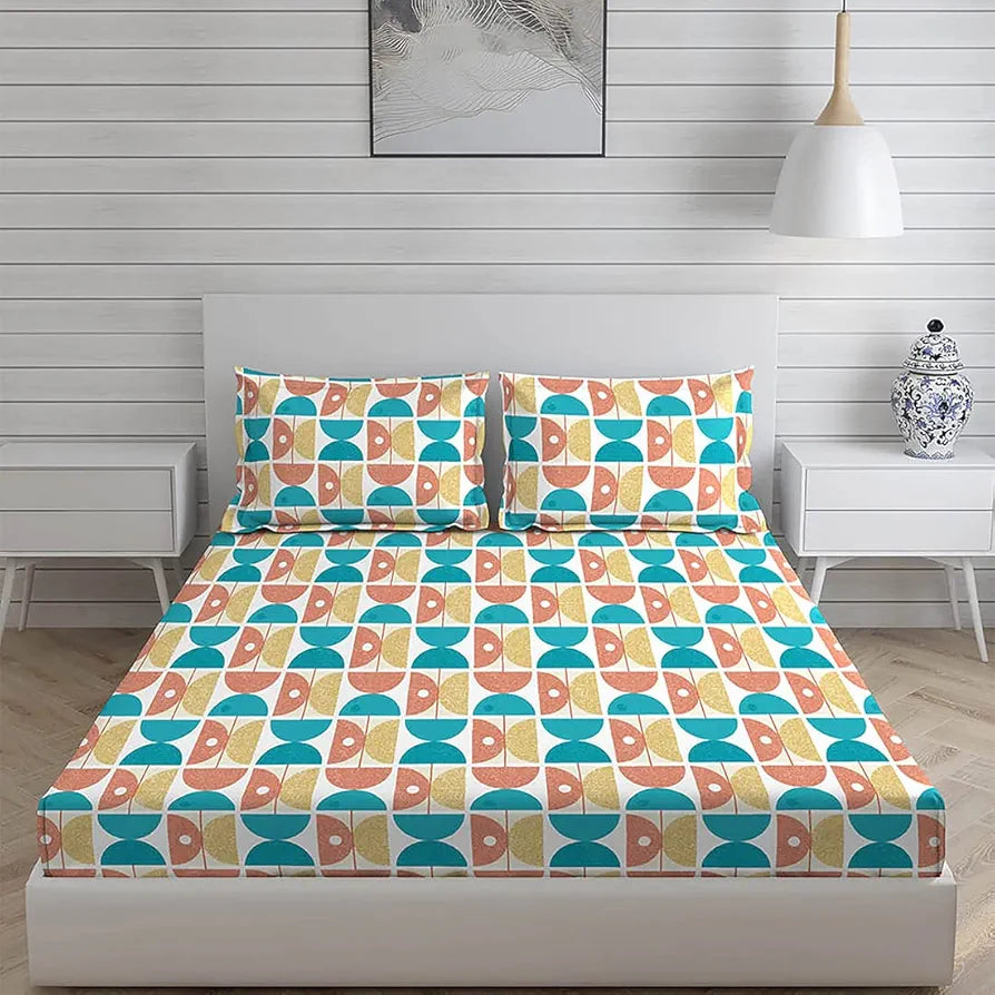 Layers Duracount Bedsheet Set for All Seasons Lightweight 225 CVC King Size Blue/Dark Peach