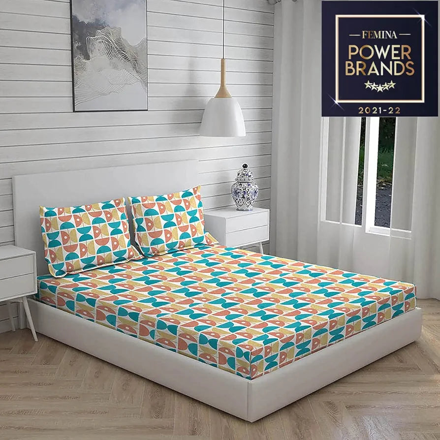 Layers Duracount Bedsheet Set for All Seasons Lightweight 225 CVC King Size Blue/Dark Peach