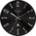 Harris & Co. Clockmasters Silent Sweep Noiseless Technology Analog Wall Clock With Metal Golden 3d Numbers Black